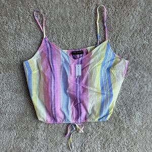 Lane Bryant Crop Drawstring Tank Rebecca Stripe Multicolor Size 20 (XXL) Plus